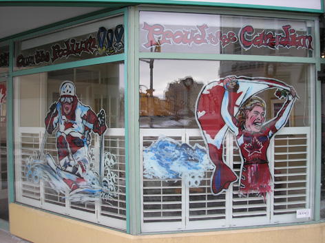 Vancouver Olympic window art work for "Paint the Town Red" in Waterloo Ontario.