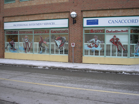Vancouver Olympic window art work for "Paint the Town Red" in Waterloo Ontario.