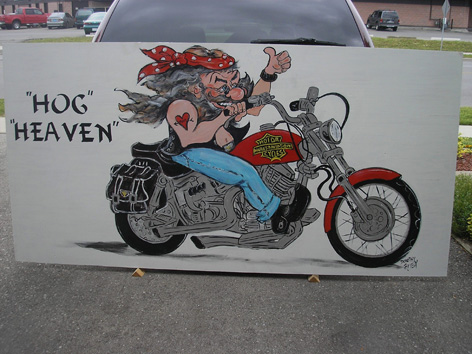 Sign art for friendly biker club.