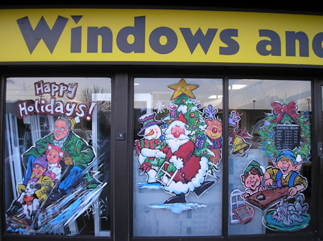 Seasonal window artwork for Windows and Doors store.
