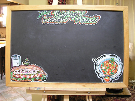 Artwork on chalkboards for Paisley Fine Foods.