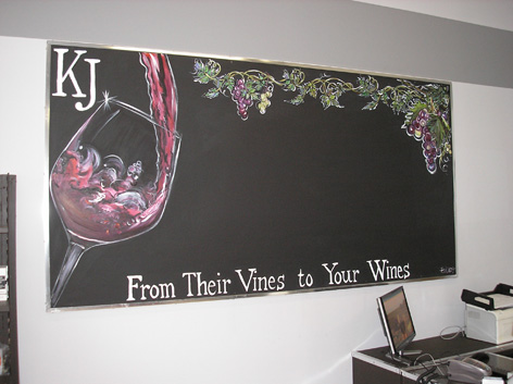 Chalkboard border artwork for wine shop.