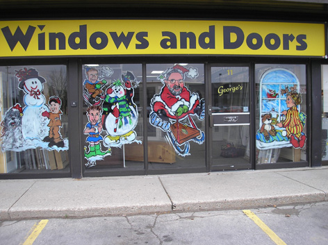 Christmas window art work for Windows and Doors business.