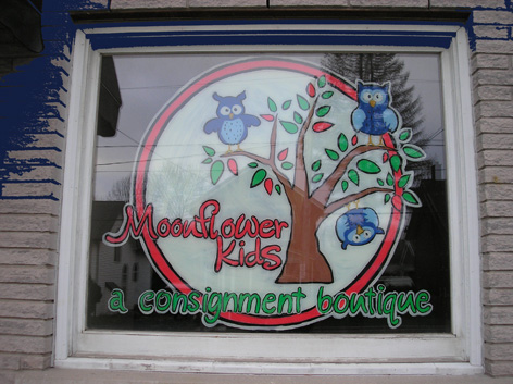 Promotional window art work for Consignment Boutique.