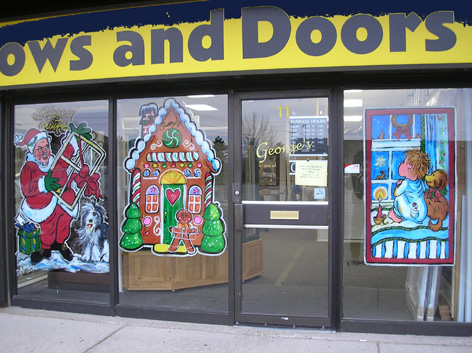 Christmas window art work for Windows and Doors store.