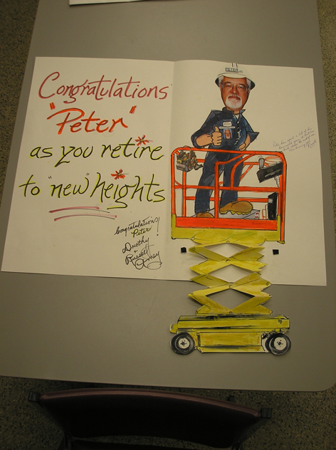 Retirement card for co-worker at Hammond Manufacturing.