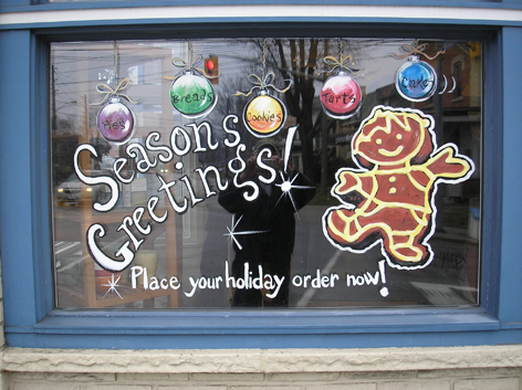 Holiday window art work for local bakery.