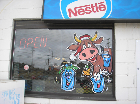 Seasonal window artwork for Dairy Depot.