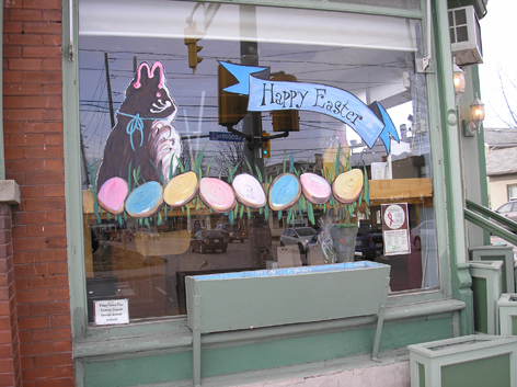 Easter window art work for With The Grain.