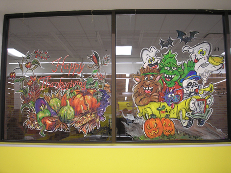 Halloween window art work for No Frills.