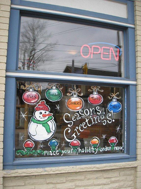 Christmas window art work for With The Grain Bakery.